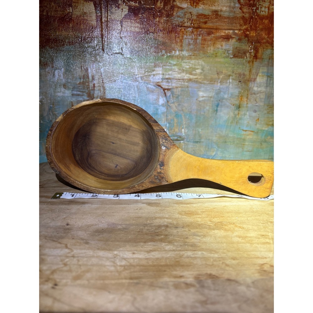 Vintage Hand Carved Wooden Scoop Bowl Live Edge Rustic‎ Primitive Kuksa Style